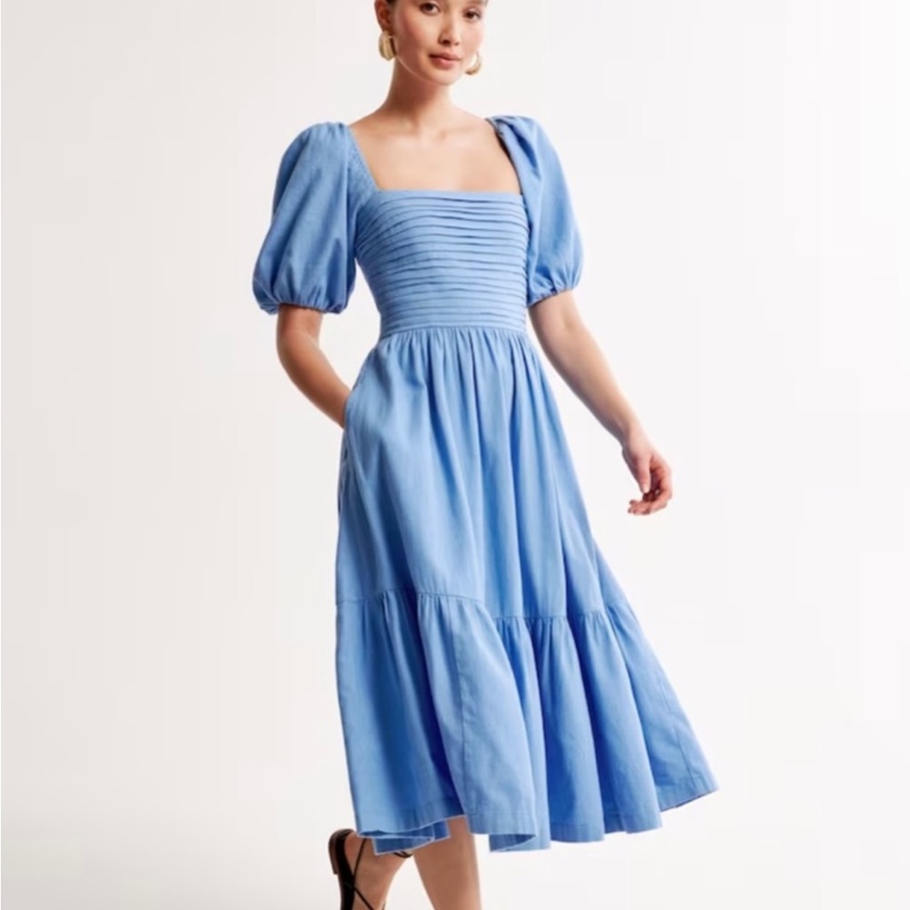 Abercrombie & Fitch Blue Smocked Tiered Midi Dress